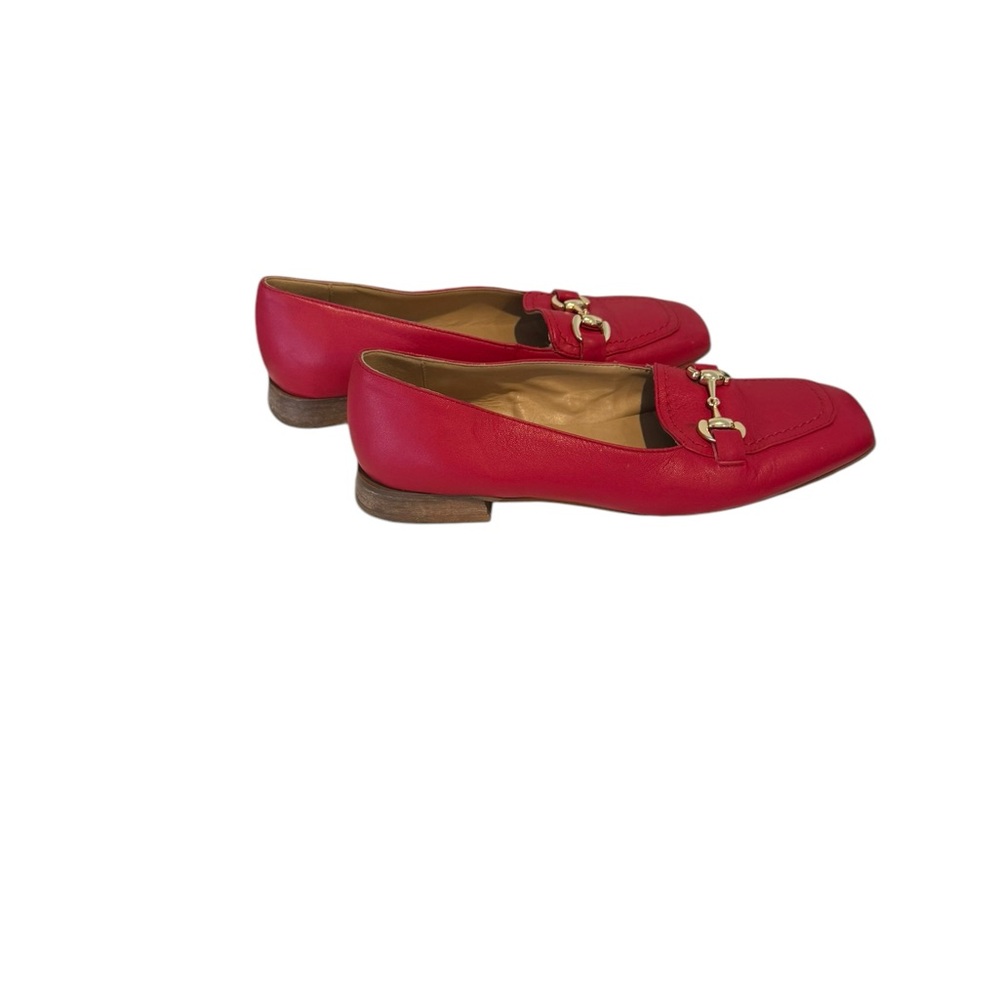 Red and Gold leather Flats with gold metal Ornament made in Italy 🇮🇹